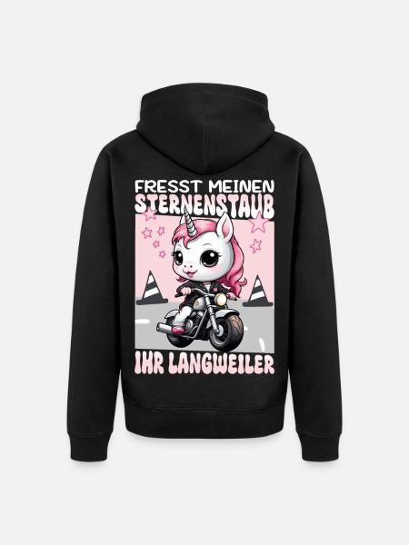 Unicorno in moto - Felpa con cappuccio ecologica premium unisex - nero
