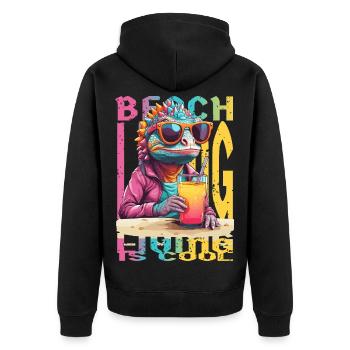 Chamäleon am Strand - Unisex Premium Bio Zip Hoodie - Schwarz - Hinten - Nico (187cm)