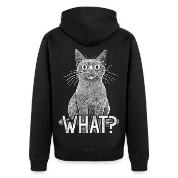 Katze Was Lustige Weiße Katze mit intensivem Horrorblick - Unisex Premium Bio Zip Hoodie - Schwarz - Hinten - Nico (187cm)