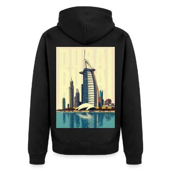 Dubai Skyline – Burj Khalifa und Moderne Wüstensta - Unisex Premium Bio Zip Hoodie - Schwarz - Hinten - Nico (187cm)