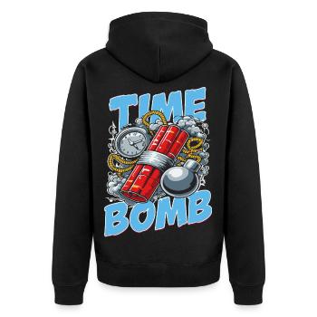 Time Bomb – Explosives Streetwear-Design - Unisex Premium Bio Zip Hoodie - Schwarz - Hinten - Nico (187cm)