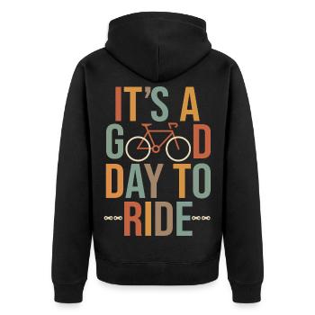 Es ist ein guter Tag zum Radfahren Fahrradgeschenk Humo. - Unisex Premium Bio Zip Hoodie - Schwarz - Hinten - Nico (187cm)