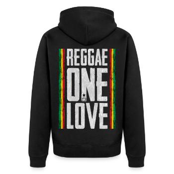 Reggae Liebe Design mit Fahne - Unisex Premium Bio Zip Hoodie - Schwarz - Hinten - Nico (187cm)