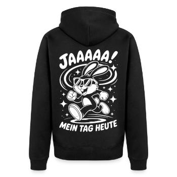 Hoppel Bunny Heute ist mein Tag - Unisex Premium Bio Zip Hoodie - Schwarz - Hinten - Nico (187cm)
