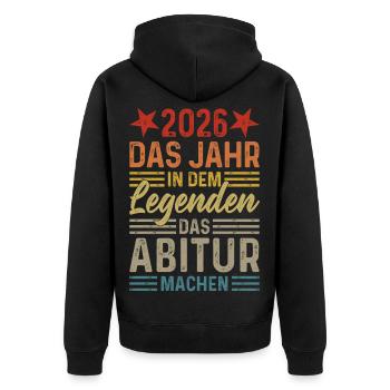 2026 Das Jahr in dem Legenden das Abitur machen - Unisex Premium Bio Zip Hoodie - Schwarz - Hinten - Nico (187cm)