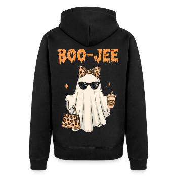 Pink Ghost Halloween Cute Kids Gift - Unisex Premium Organic Zip Hoodie - black - Back - Nico (187cm)