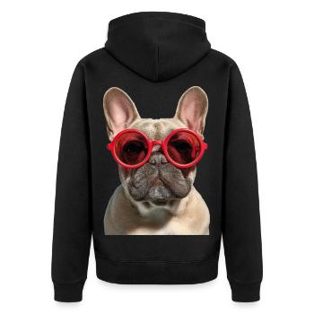 Französische Bulldogge French Bulldog Frenchie - Unisex Premium Bio Zip Hoodie - Schwarz - Hinten - Nico (187cm)