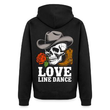 Skull Cowboy Rose Line Dance Tee - Unisex Premium Bio Zip Hoodie - Schwarz - Hinten - Nico (187cm)