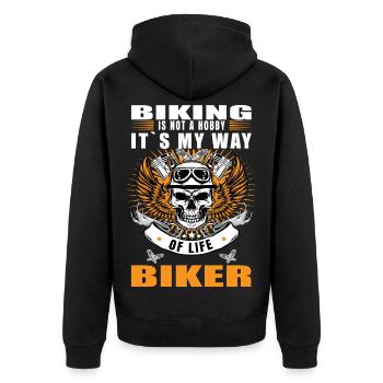 Biking is not a hobby its my way of life - Unisex Premium Bio Zip Hoodie - Schwarz - Hinten - Nico (187cm)