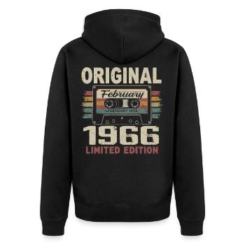 Februar 1966, Februar 1966 Geburtstagsgeschenk - Unisex Premium Bio Zip Hoodie - Schwarz - Hinten - Nico (187cm)