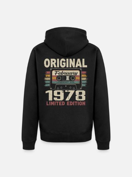Février 1978, Cadeau d'Anniversaire février 1978 - Veste à capuche bio Premium Unisexe - noir
