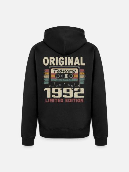 February 1992, February 1992 Birthday Gift - Unisex Premium Organic Zip Hoodie - black