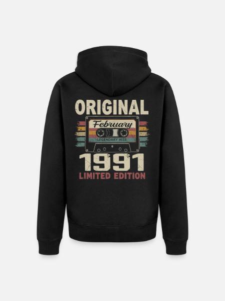 Février 1991, Cadeau d'Anniversaire février 1991 - Veste à capuche bio Premium Unisexe - noir