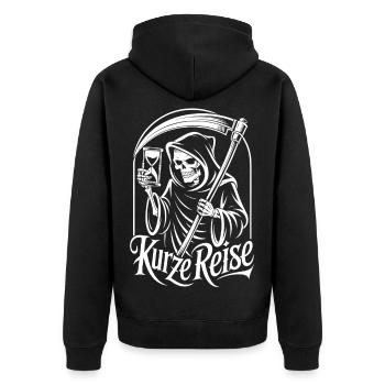 Grim Reaper with Hourglass – No Doubts Saying Gothic - Unisex Premium Organic Zip Hoodie - black - Back - Nico (187cm)
