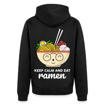 Chemise Kawaii Stay Calm Eat Ramen - Veste à capuche bio Premium Unisexe - noir - Dos - Nico (187cm)