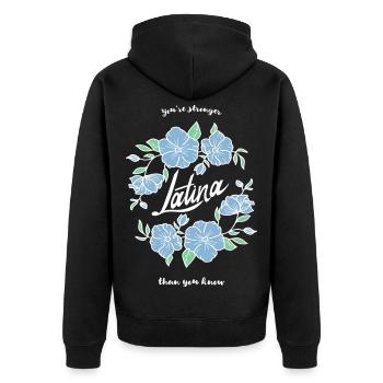 Latina Stärke Blumenmotiv - Unisex Premium Bio Zip Hoodie - Schwarz - Hinten - Nico (187cm)