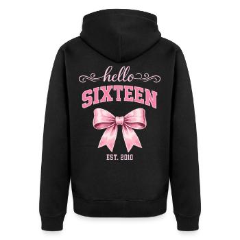 Hello Sixteen 16 Ans Est 2010 Anniversaire Nœud - Veste à capuche bio Premium Unisexe - noir - Dos - Nico (187cm)