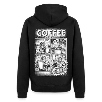 Powered By Coffee And Bad Decisions - Unisex Premium Bio Zip Hoodie - Schwarz - Hinten - Nico (187cm)