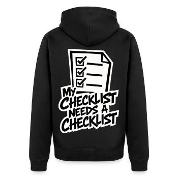 My Checklist Needs a Checklist – Büro Humor - Unisex Premium Bio Zip Hoodie - Schwarz - Hinten - Nico (187cm)