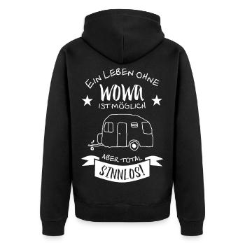 ein leben ohne wowa - Unisex Premium Bio Zip Hoodie - Schwarz - Hinten - Nico (187cm)