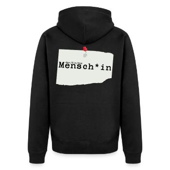 menschin hell - Unisex Premium Bio Zip Hoodie - Schwarz - Hinten - Nico (187cm)