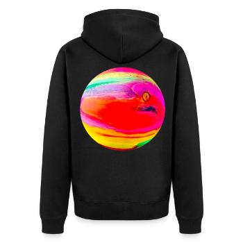 Holzoptik bunt - Ball 3D - Unisex Premium Bio Zip Hoodie - Schwarz - Hinten - Nico (187cm)