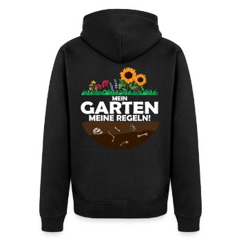 Mein garten meine Regeln - Unisex Premium Bio Zip Hoodie - Schwarz - Hinten - Nico (187cm)