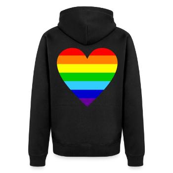 Herz Regenbogen Farben bunt - Unisex Premium Bio Zip Hoodie - Schwarz - Hinten - Nico (187cm)