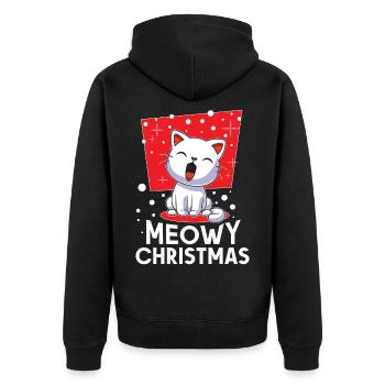 Meowy Christmas Christmas Cat Meow - Unisex Premium Organic Zip Hoodie - black - Back - Nico (187cm)