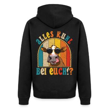Alles Kuhl bei Euch Kuh Sonnenbrille - Unisex Premium Bio Zip Hoodie - Schwarz - Hinten - Nico (187cm)