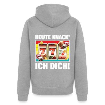 Heute knack' ich dich Casino - Unisex Premium Bio Zip Hoodie - Grau meliert - Hinten - Nico (187cm)