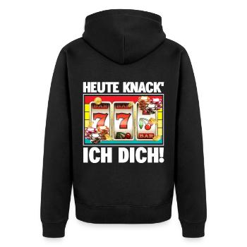 Heute knack' ich dich Casino - Unisex Premium Bio Zip Hoodie - Schwarz - Hinten - Nico (187cm)