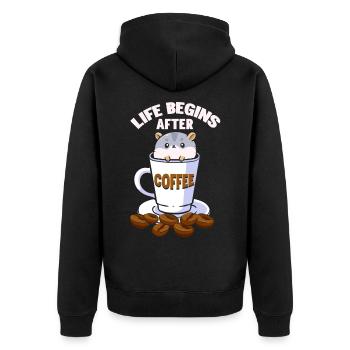 Life Begins After Coffee - Unisex Premium Bio Zip Hoodie - Schwarz - Hinten - Nico (187cm)