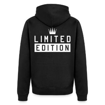 limited edition krone - Unisex Premium Bio Zip Hoodie - Schwarz - Hinten - Nico (187cm)