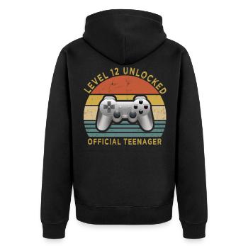 Level 12 Unlocked Teen Gamer - Unisex Premium Organic Zip Hoodie - black - Back - Nico (187cm)