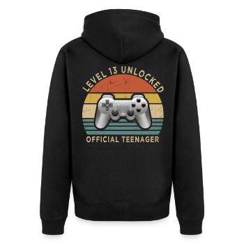 Level 13 Entsperrtes Teenager-Design - Unisex Premium Bio Zip Hoodie - Schwarz - Hinten - Nico (187cm)