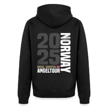 Soroya Norwegen Angeltour 2025 - Unisex Premium Bio Zip Hoodie - Schwarz - Hinten - Nico (187cm)