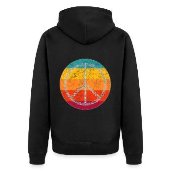 Peace Sign in Vintage Style Retro Look Gift - Unisex Premium Organic Zip Hoodie - black - Back - Nico (187cm)