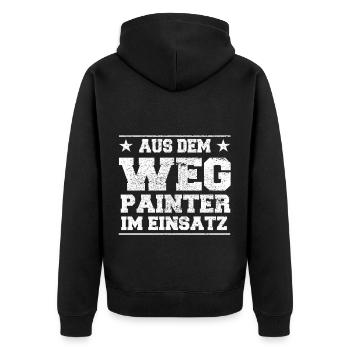 Aus dem Weg Painter im Einsatz Design - Unisex Premium Bio Zip Hoodie - Schwarz - Hinten - Nico (187cm)