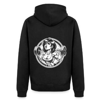 Comic Kraftsportlerin Design - Bodybuilding Frau - Unisex Premium Bio Zip Hoodie - Schwarz - Hinten - Nico (187cm)