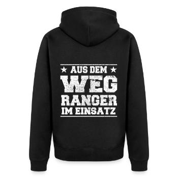 Aus dem Weg Ranger im Einsatz Design - Unisex Premium Bio Zip Hoodie - Schwarz - Hinten - Nico (187cm)