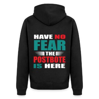 Have no Fear the Postbote is here Outfit - Unisex Premium Bio Zip Hoodie - Schwarz - Hinten - Nico (187cm)