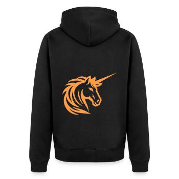 Magie in Orange – Das Einhorn Design - Unisex Premium Bio Zip Hoodie - Schwarz - Hinten - Nico (187cm)