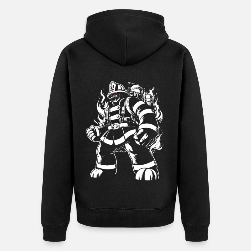 Monster Feuerwehrmann - Unisex Premium Bio Zip Hoodie - Schwarz