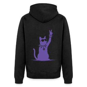 Lila Rocker Katze Silhouetten Design - Unisex Premium Bio Zip Hoodie - Schwarz - Hinten - Nico (187cm)