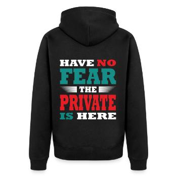 Have no Fear the Private is here Outfit - Unisex Premium Organic Zip Hoodie - black - Back - Nico (187cm)
