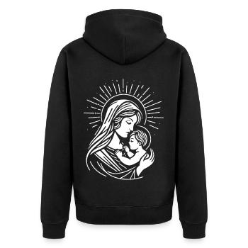 Mutter Maria Design – Symbol der Liebe - Unisex Premium Bio Zip Hoodie - Schwarz - Hinten - Nico (187cm)