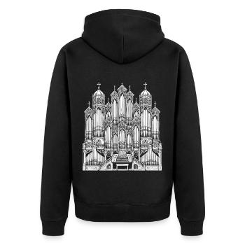 Orgel Design – Für Fans der majestätischen Kirchen - Unisex Premium Bio Zip Hoodie - Schwarz - Hinten - Nico (187cm)