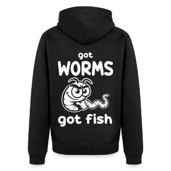 Got Worms Got Fish – Lustiges Anglerwurm Design - Unisex Premium Bio Zip Hoodie - Schwarz - Hinten - Nico (187cm)