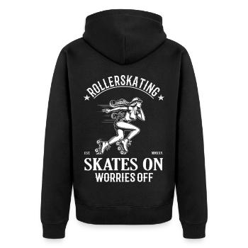 Cooles Rollerskating Design – Freiheit auf Rollen - Unisex Premium Bio Zip Hoodie - Schwarz - Hinten - Nico (187cm)